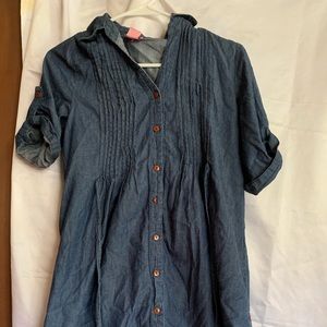 navy blue denim button up dress
